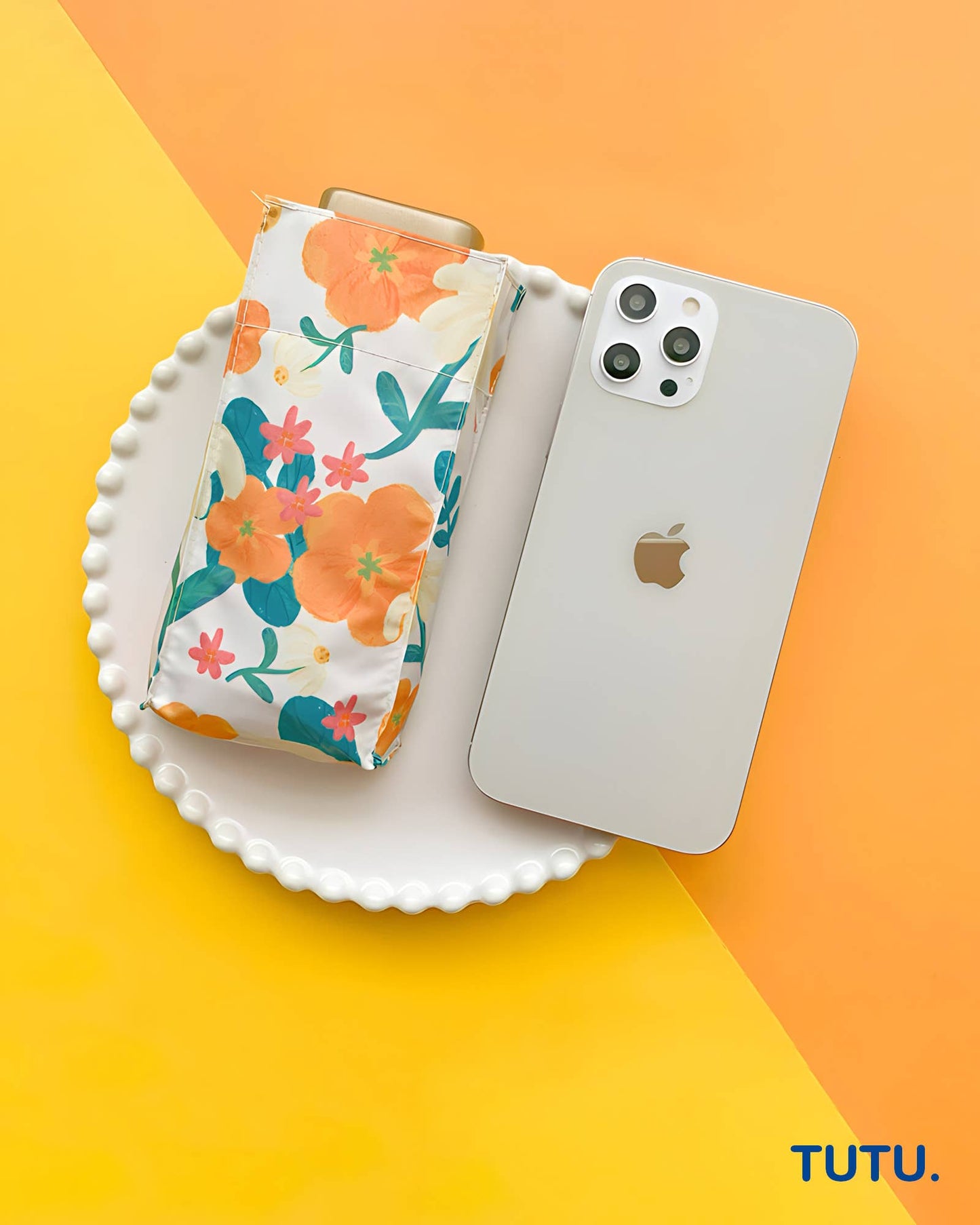White "Printemps" Floral Pocket Mini Umbrella