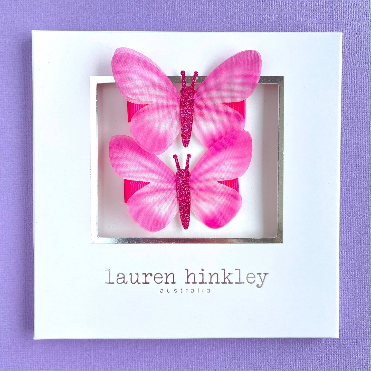 Queen Pink Butterfly Clips: White Signature Packaging