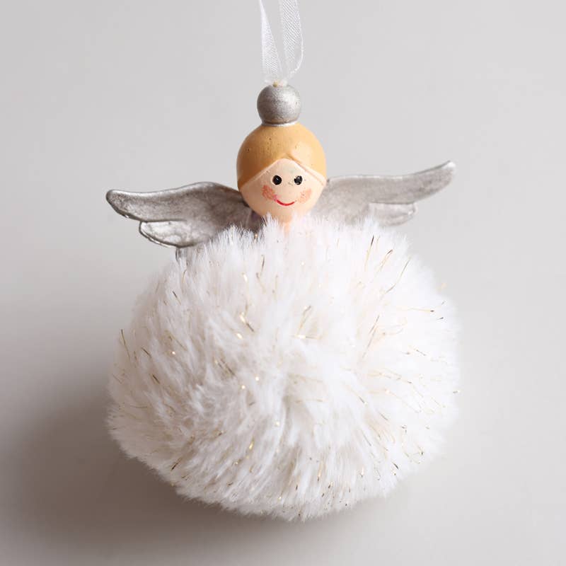 Cute & Fluffy Pink & White Resin Angel Christmas Decor
