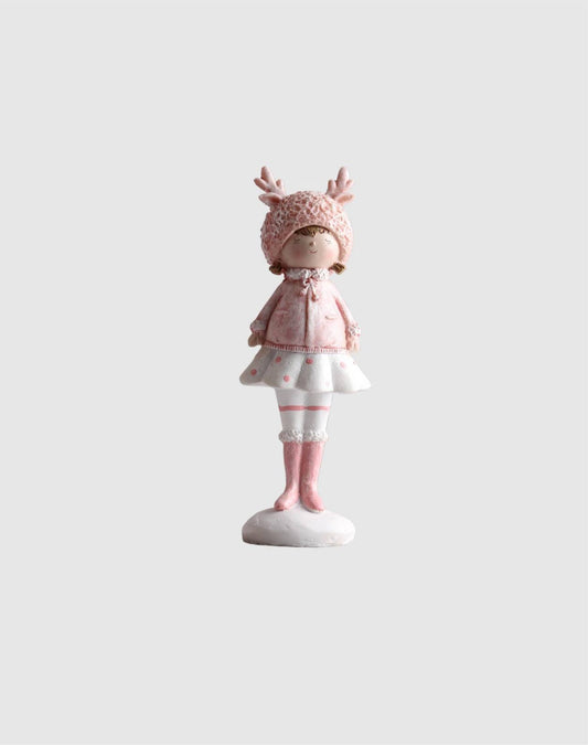 Cute Pink Resin Reindeer Girl - Adorable Christmas Decor