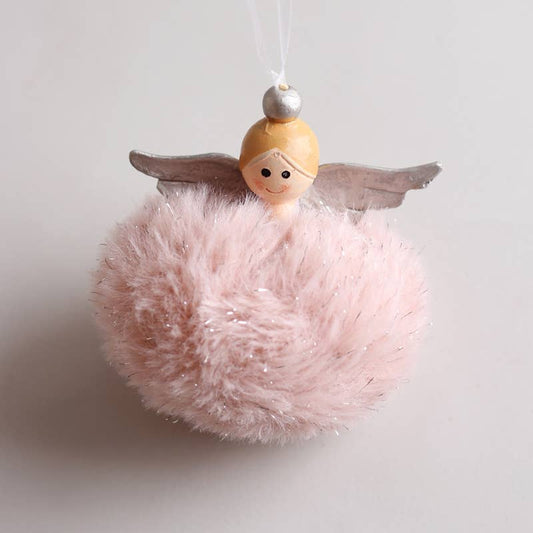 Cute & Fluffy Pink & White Resin Angel Christmas Decor
