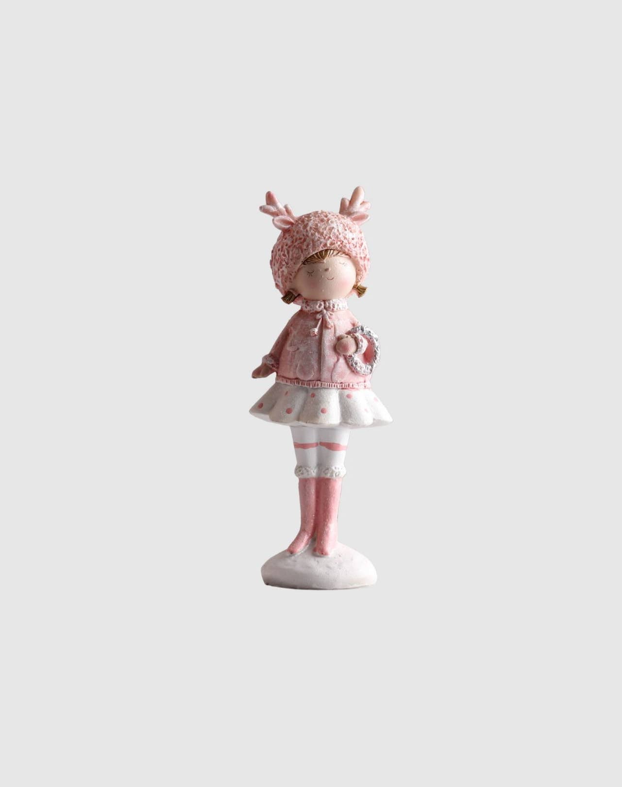 Cute Pink Resin Reindeer Girl - Adorable Christmas Decor