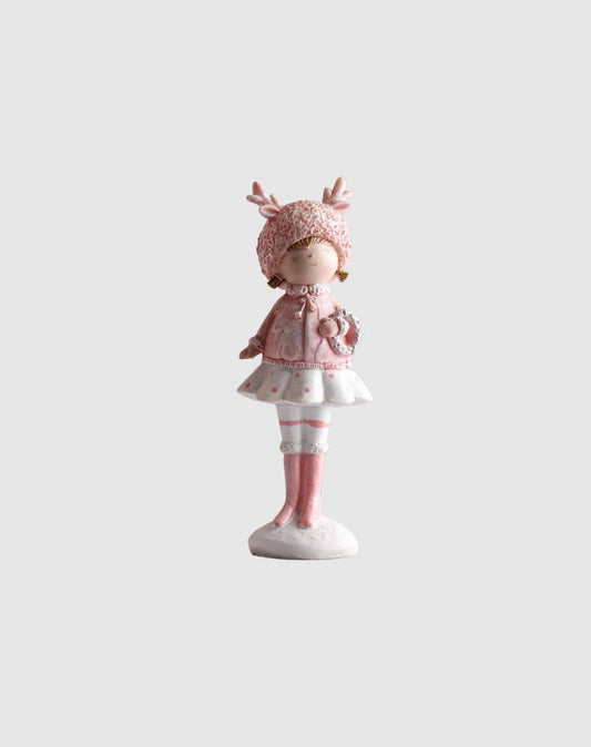 Cute Pink Resin Reindeer Girl - Adorable Christmas Decor