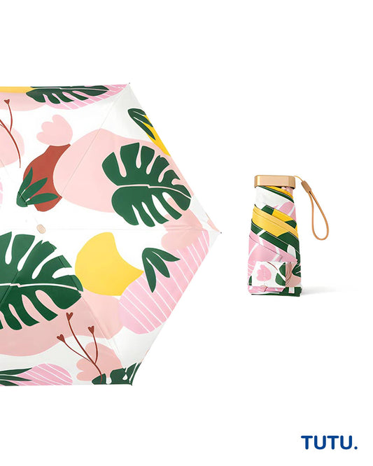 “Peinture” Floral Monstera Pocket Mini Umbrella